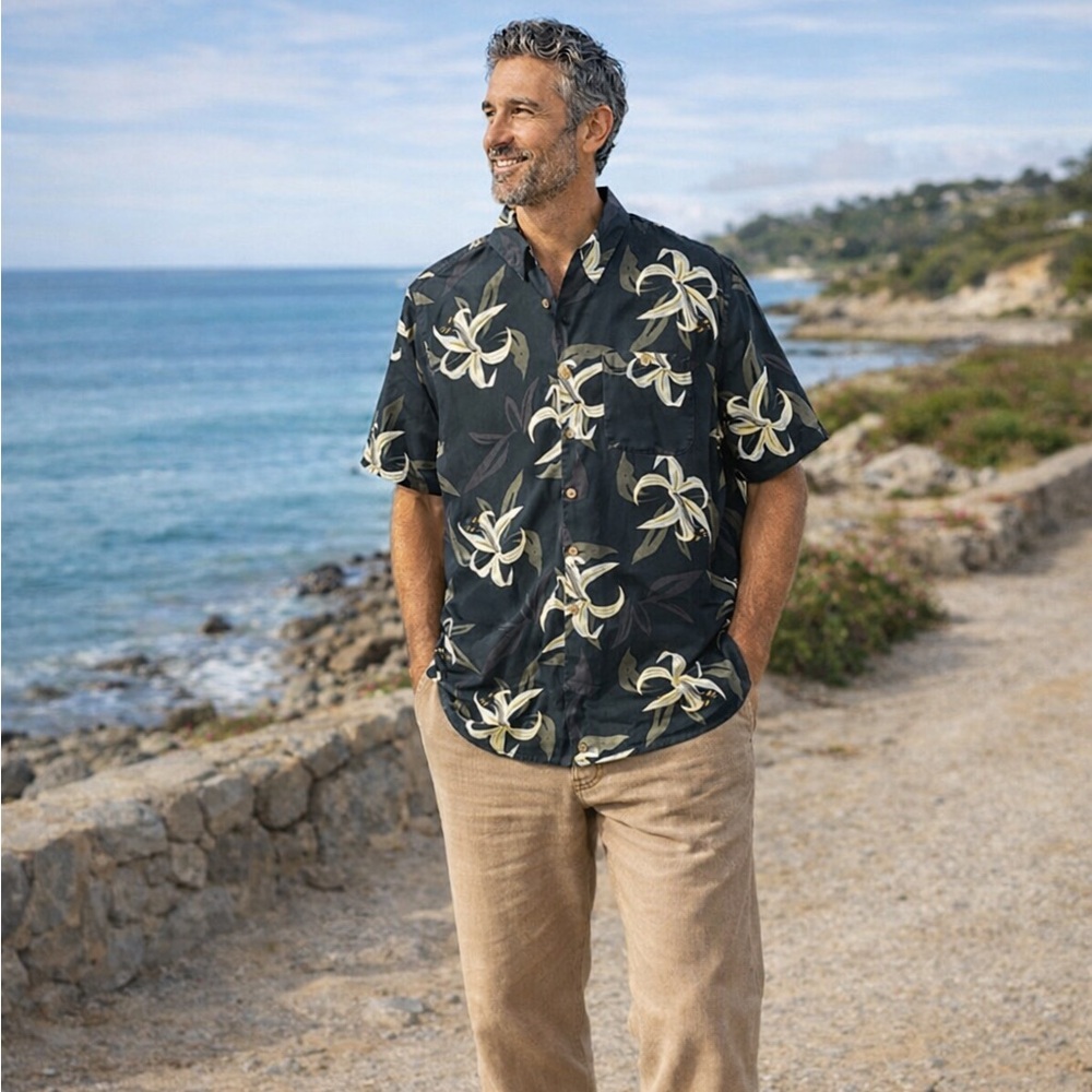 Paradise Coves 100% Silk Hawaiian Shirt Short Sleeve Tropical Floral Men’s Large